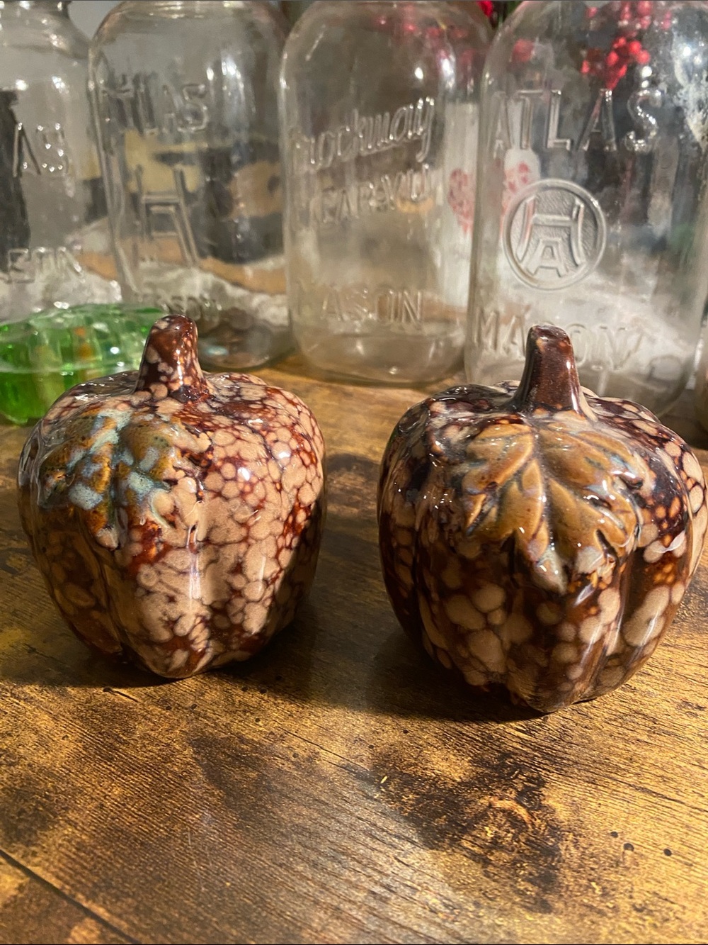 Set of Two Brown leaf fall pumpkin ceramic decorative decor